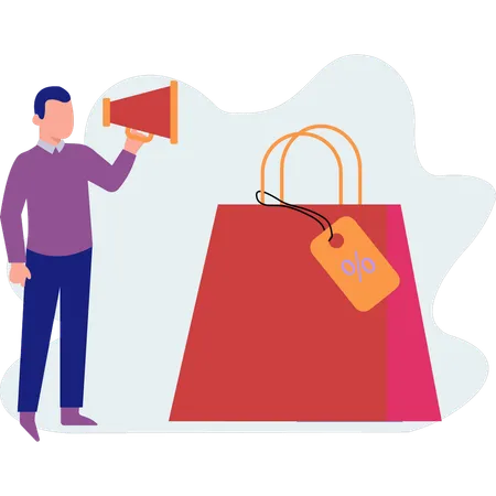 Man doing shopping marketing for sale  Illustration