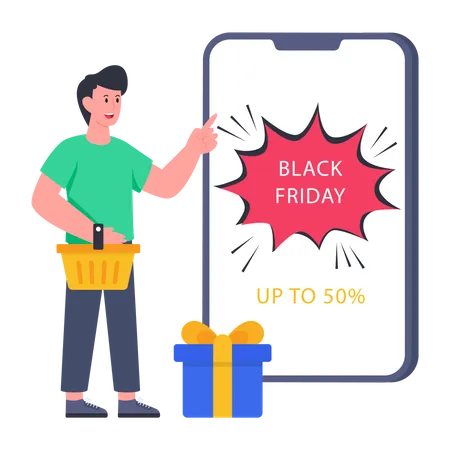 Man doing shopping on Black Friday Sale  Illustration