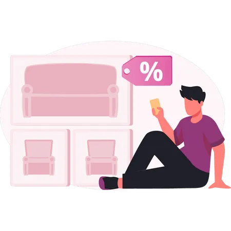 Man doing shopping on discount  Illustration