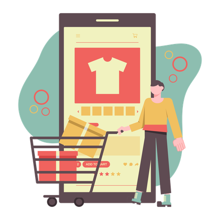 Man Doing shopping on mobile app  Illustration