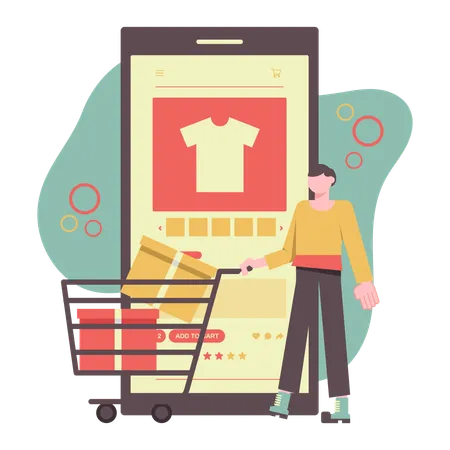 Man Doing shopping on mobile app  Illustration