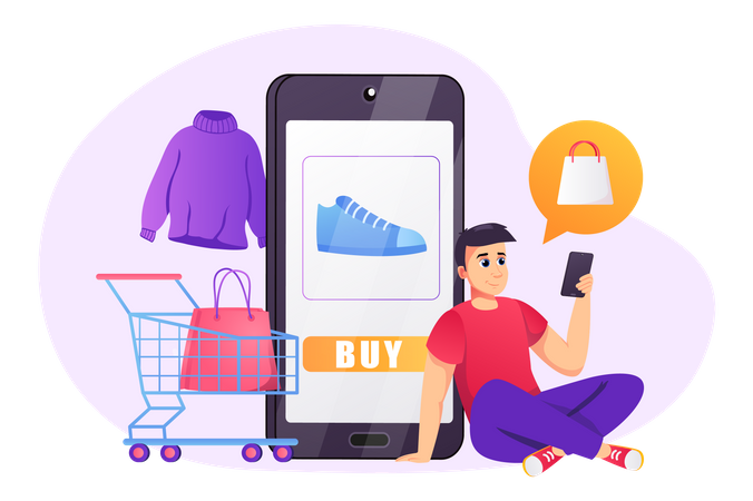 Man doing shopping on mobile  Illustration