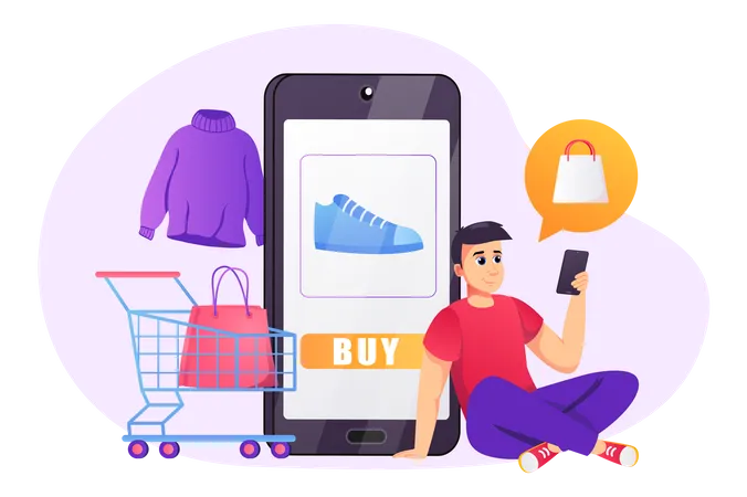 Man doing shopping on mobile  Illustration