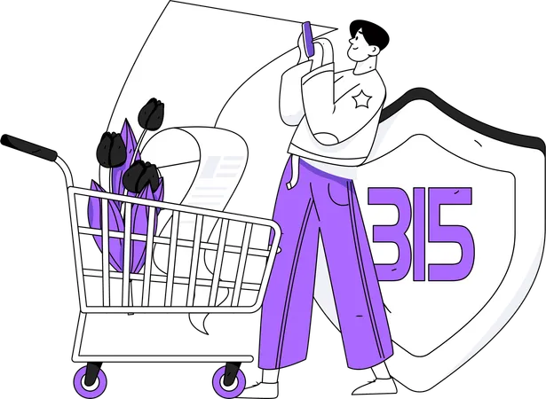 Man doing shopping payment using 315 security  Illustration