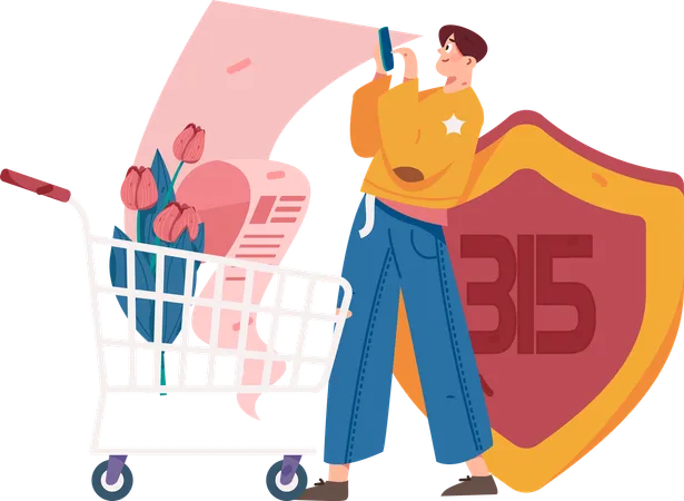 Man doing shopping payment using 315 security  Illustration