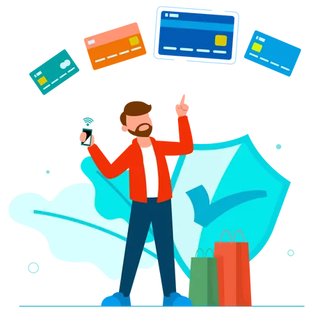 Man doing shopping payment using card Illustration