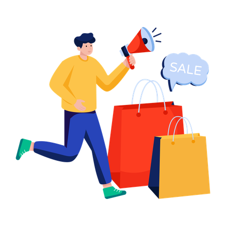 Man doing Shopping sale announcement  Illustration
