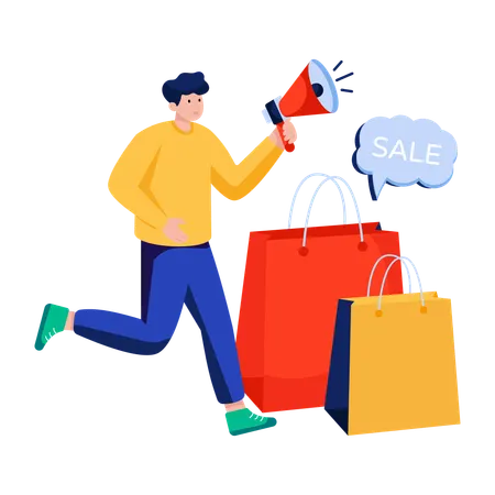 Man doing Shopping sale announcement  Illustration