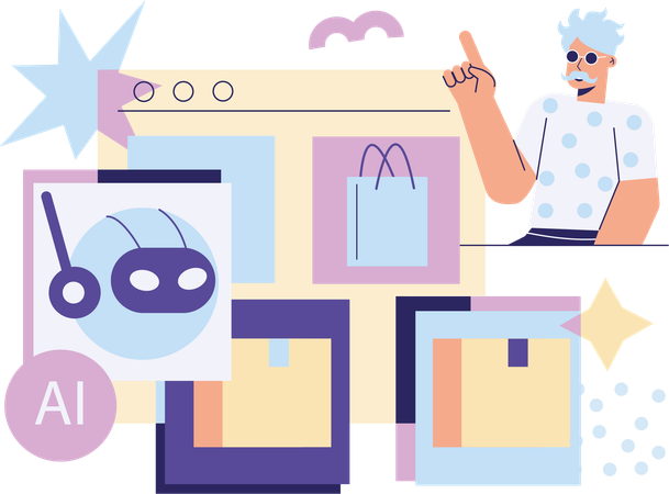 Man doing shopping using AI bot help  Illustration