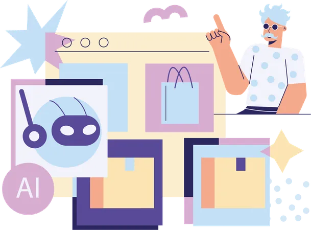 Man doing shopping using AI bot help  Illustration