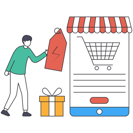 Man doing shopping using mobile on Flash Sale  Illustration