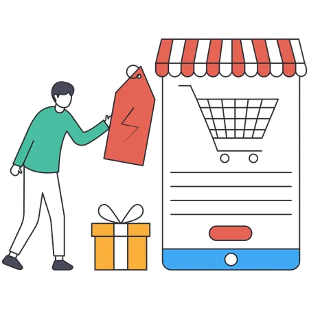 Man doing shopping using mobile on Flash Sale  Illustration