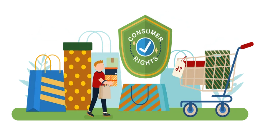 Man doing shopping with consumer rights Illustration