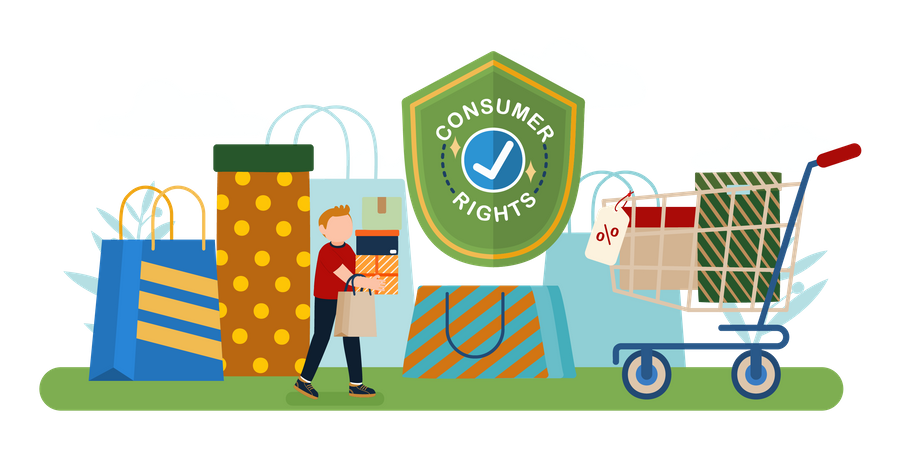 Man doing shopping with consumer rights  Illustration