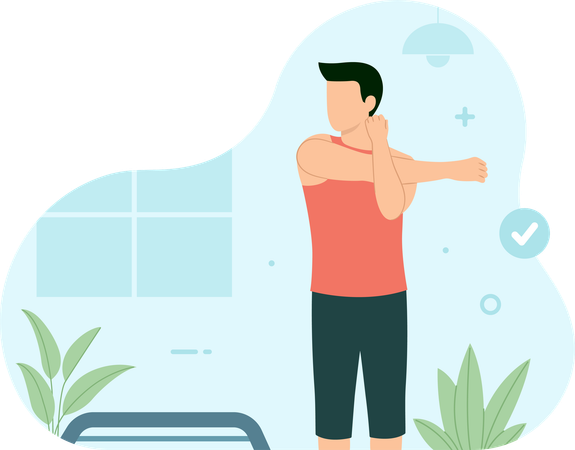 Man doing shoulder stretching in gym  Illustration