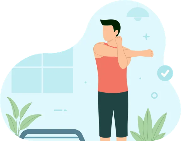 Man doing shoulder stretching in gym  Illustration