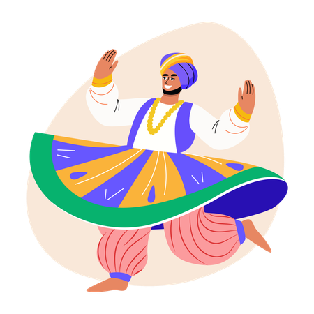 シーク教のダンスを踊る男性  イラスト