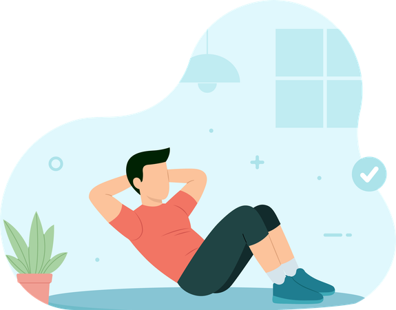 Man doing sit up exercise in gym  Illustration