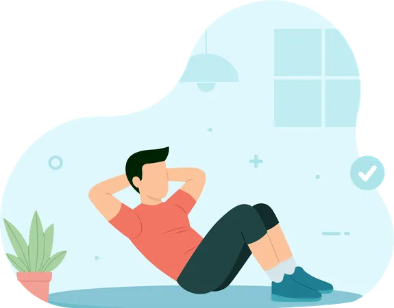 Man doing sit up exercise in gym  Illustration