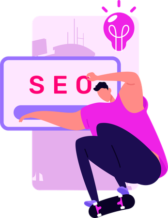 Man Doing Skating While Getting Seo Friendly Ideas  Illustration