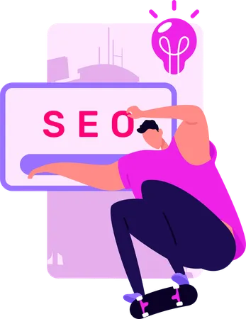 Man Doing Skating While Getting Seo Friendly Ideas  Illustration