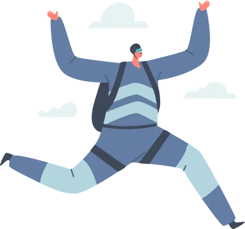 Skydiving Hobby Parachuting Sport Base Jumping Extreme Activity Recreation Skydiver Character Making Jump With Parachute Enjoying Protracted Fall Flying In Sky Cartoon Vector Illustration Illustration