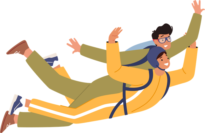 Man doing skydiving together  Illustration