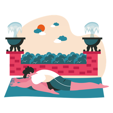 Man doing sleeping swan yoga Illustration