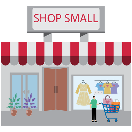 Man doing Small Business and Local Stores  Illustration