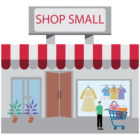 Man doing Small Business and Local Stores  Illustration