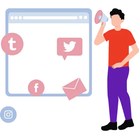 Man doing social marketing  Illustration