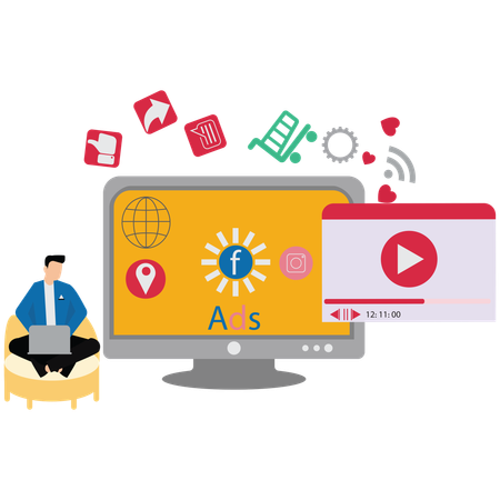Man DOing Social Media Advertising  Illustration