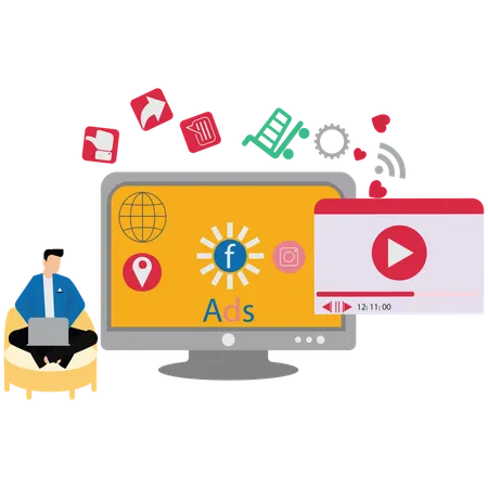 Man DOing Social Media Advertising  Illustration