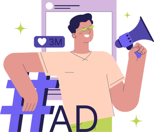 Man doing social media advertising  Illustration