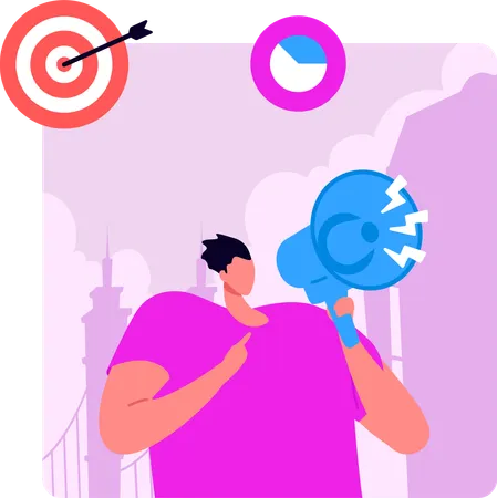 Man Doing Social Media Marketing  Illustration
