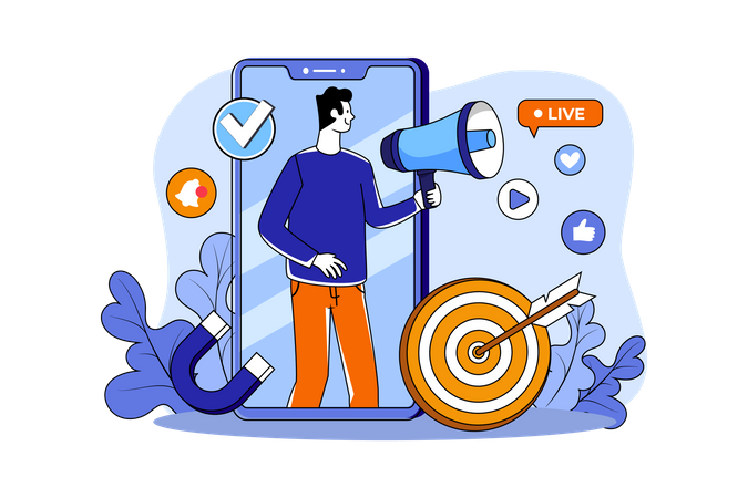 Man Doing Social Media Marketing  Illustration