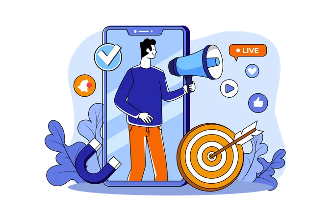 Man Doing Social Media Marketing  Illustration