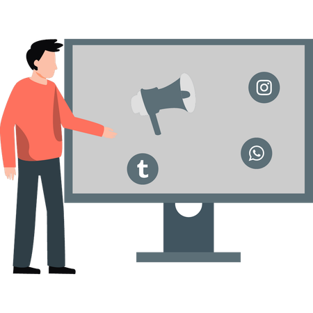 Man doing social networking  Illustration