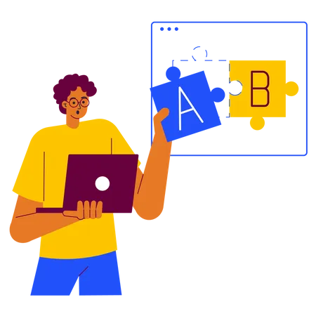 Man doing Software AB testing  Illustration