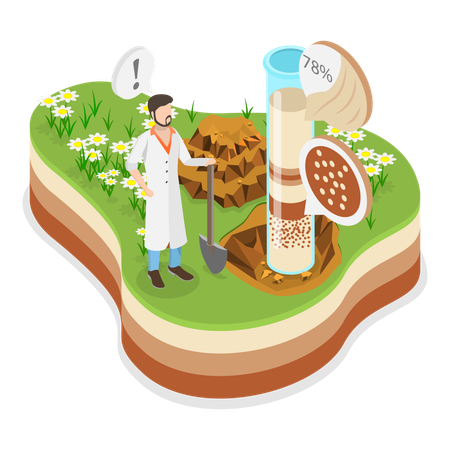 Man doing Soil Analysis and research  Illustration