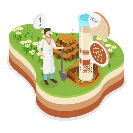 Man doing Soil Analysis and research  Illustration