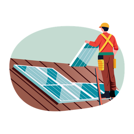 Man doing Solar installation  Illustration