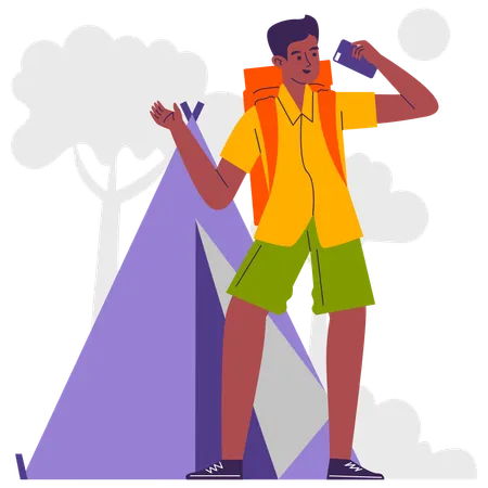 Man doing solo hiking  Illustration