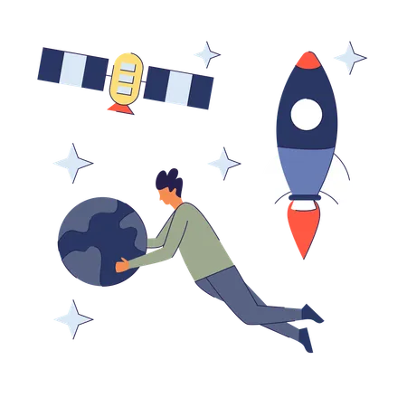 Man doing Space Exploration  Illustration