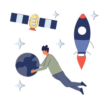 Man doing Space Exploration  Illustration