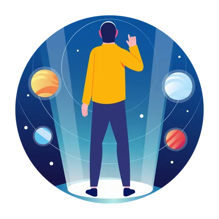 Man doing space exploration through vr technology  Illustration