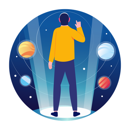 Man doing space exploration through vr technology  Illustration