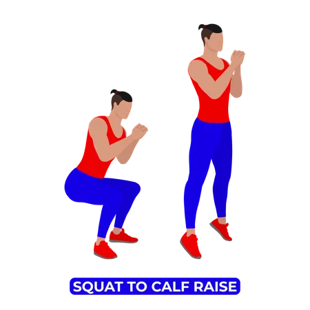 Man Doing Squat to Calf Raise Exercise  일러스트레이션