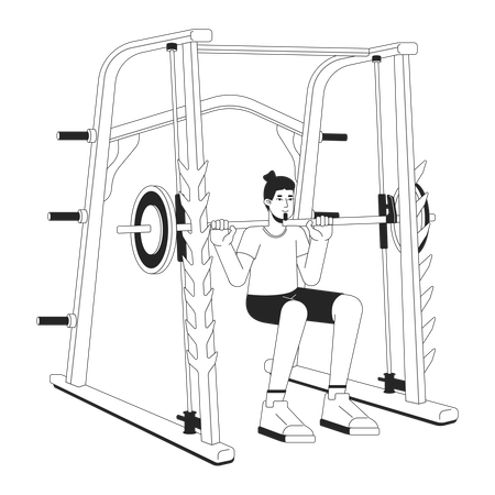 Man doing squats in power rack  Illustration