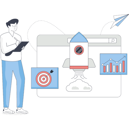 Man  doing start-up launch  Illustration